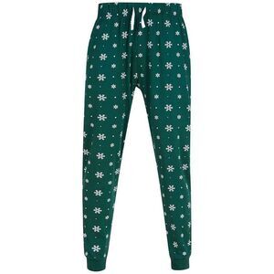 SF Unisex Adult Snowflake Cuffed Lounge Pants / Bottle Green/White